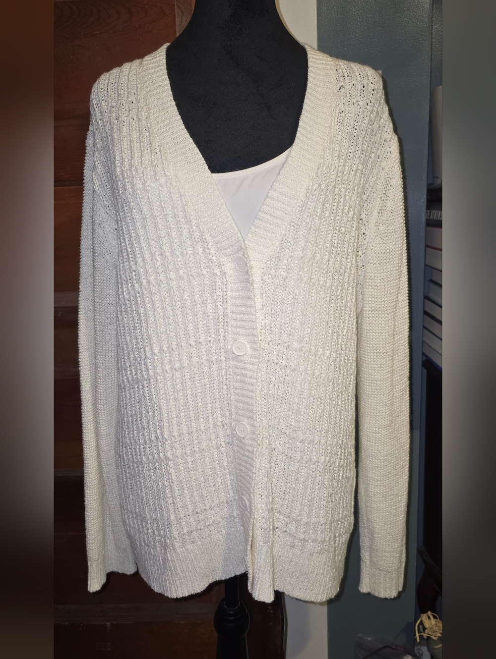 Coldwater Creek Off-White Button-Up Knit Cardigan
